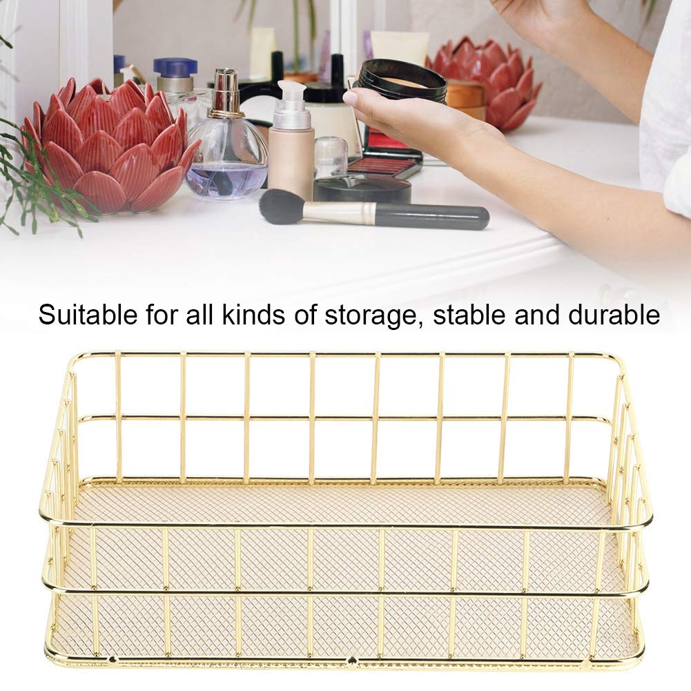 Wire Mesh Basket, Golden Iron Storage Basket Multifunctional Wire Mesh Desktop Storage Organizer for Home (Large Size)