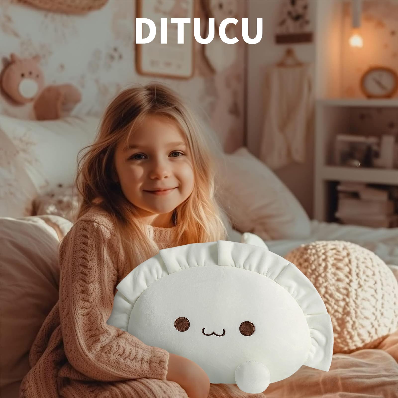 Ditucu Cute Dumpling Plush Pillow Funny Food Soup Stuffed Animals Plushies Toys Soft Hugging Gifts for Kids White 8 inch