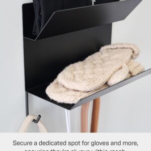 Yamazaki Home Tower Magnetic 2-Tier Entryway Organizer - Storage for Gloves and Hats with Hooks for Keys and Bags - Steel