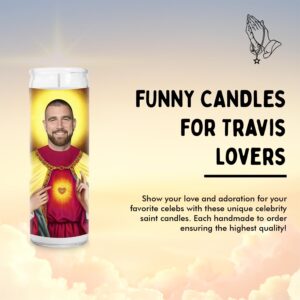 Travis Prayer Candles - Funny Gift Saint Candle - Votive Glass Jar White Candle - Devotional Candles for Football Lovers - Handmade Soy Wax Candles - Unique Novelty Gift for Football Fans