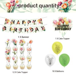 Tulip Party Decorations Tulip Flower Birthday Party Supplies Includes Tulip Birthday Banner Cake Topper Cupcake Toppers Balloons for Tulip Birthday Party Bridal Shower Baby Shower Decor