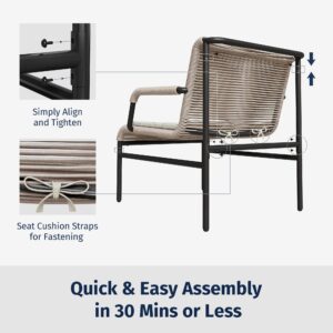 EAST OAK 3-Piece Patio Furniture Set, Outdoor Bistro Set with PE Rattan Wicker Wide Chairs, Soft Cushions & Coffee Table, Modern All-Weather Wicker Patio Set for Garden and Porch, Creamy Apricot