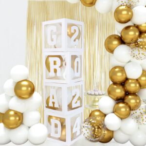 2024 Graduation Decorations Balloon Boxes - Graduation Party Decorations Class of 2024, 4pcs Balloons Box with GRAD, 2024,Perfect for High School College Kindergarten Graduation Celebration Party