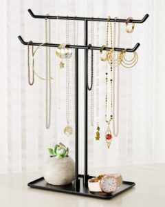 bussdis necklace stand aesthetic necklace holder: black metal necklace organizer for home decor