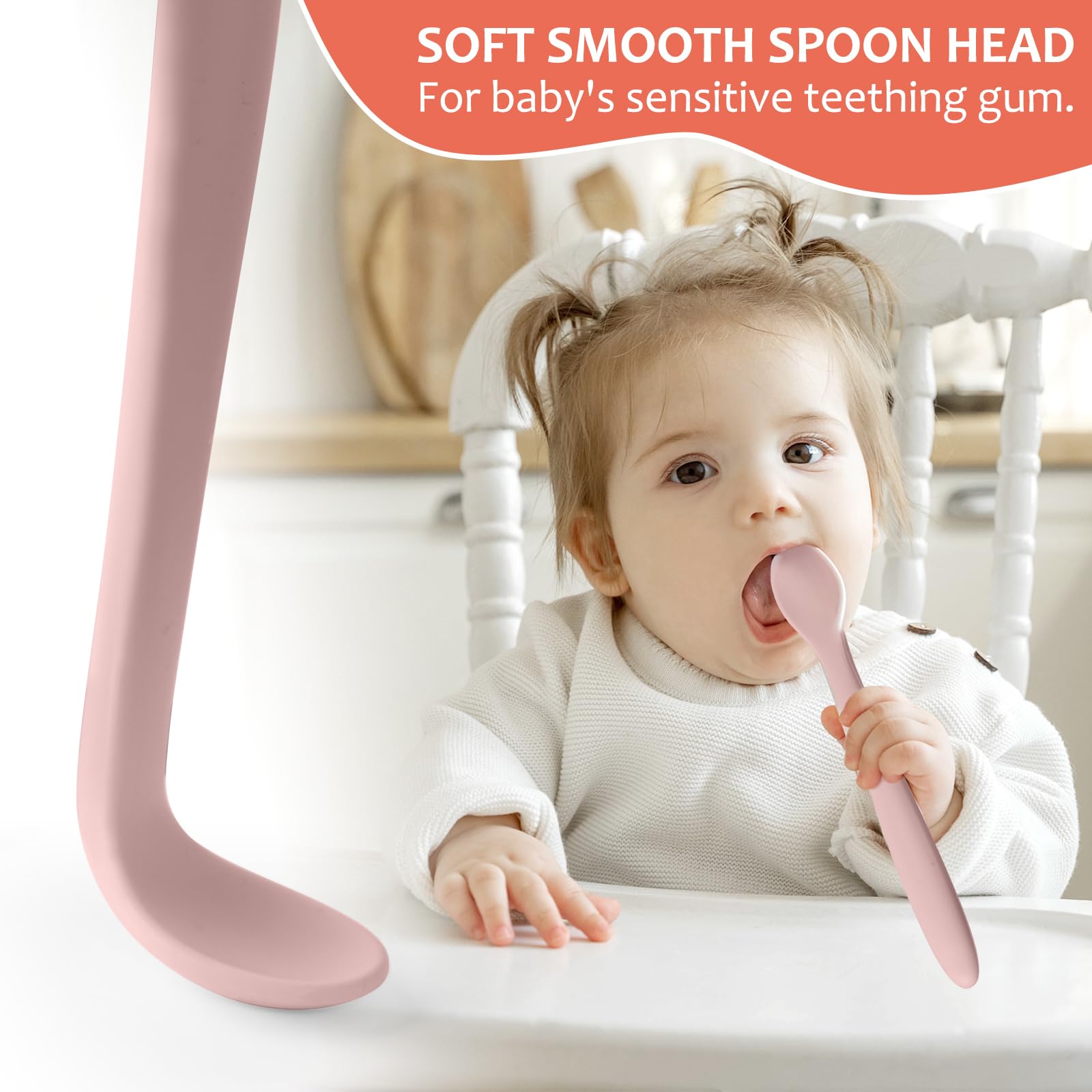 6-Piece Silicone Baby Feeding Spoons for First Stage Infant, Soft-Tip Easy on Gums I Training Spoon Self | Baby Utensils Feeding Supplies, Dishwasher Safe & Boil-proof