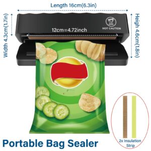 Bag Sealer - Mini Rechargeable Food Sealer Machine,5 Adjustable Gears Chip Bag Resealer,with 3000mAh Battery and 4.7" Heating Strip Seal for Vacuum Sealer Bags, Food Snack Bags Storage (Black)