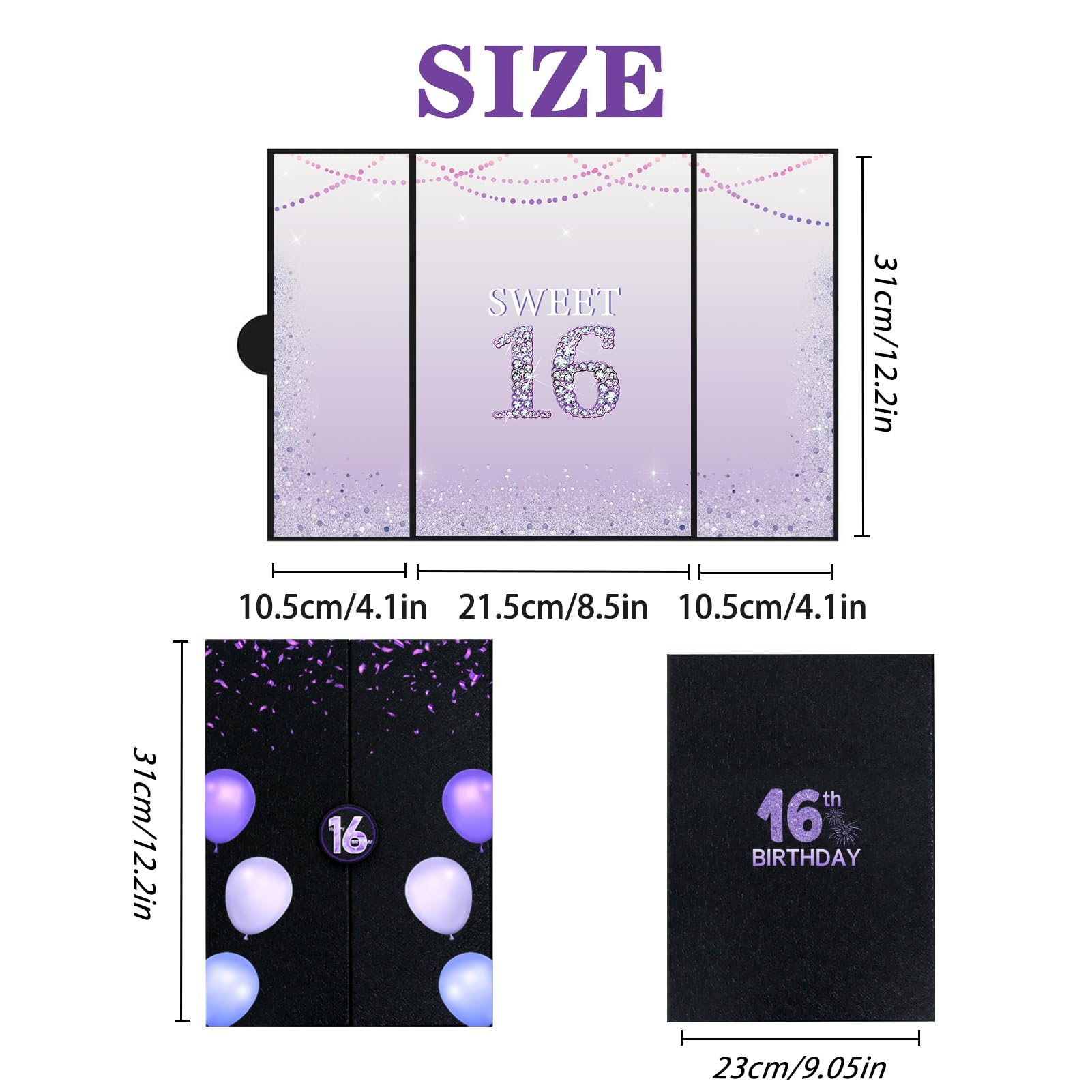 Roetyce Sweet 16 Party Decorations, Purple Sweet 16 Guest Book, 16th Birthday Decorations for Girls, Sweet 16 Birthday Gifts, Jumbo 16th Birthday Card Signature Board, 16 Years Old Bday Party Supplies