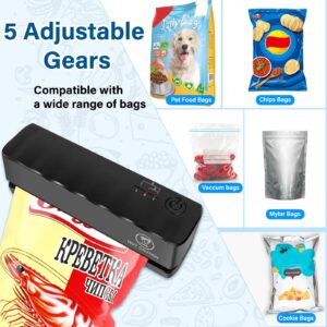 Bag Sealer - Mini Rechargeable Food Sealer Machine,5 Adjustable Gears Chip Bag Resealer,with 3000mAh Battery and 4.7" Heating Strip Seal for Vacuum Sealer Bags, Food Snack Bags Storage (Black)