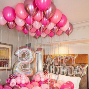 Pink Balloons Metallic Pink Balloon, 50Pcs 12Inch Hot Pink Chrome Pink Latex Balloons Baby Pink Balloons and Dark Magenta Pink Balloons for Birthday Baby Shower Princess Party Decorations