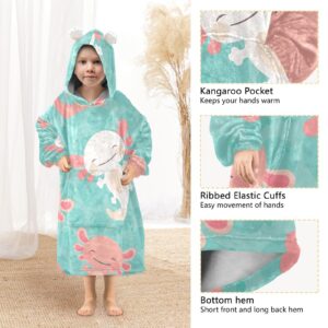 Joisal Kawaii Axolotl Pattern Boys Wearable Blanket Flannel Blanket Sweater with Pocket, Cozy Hoodie Blanket