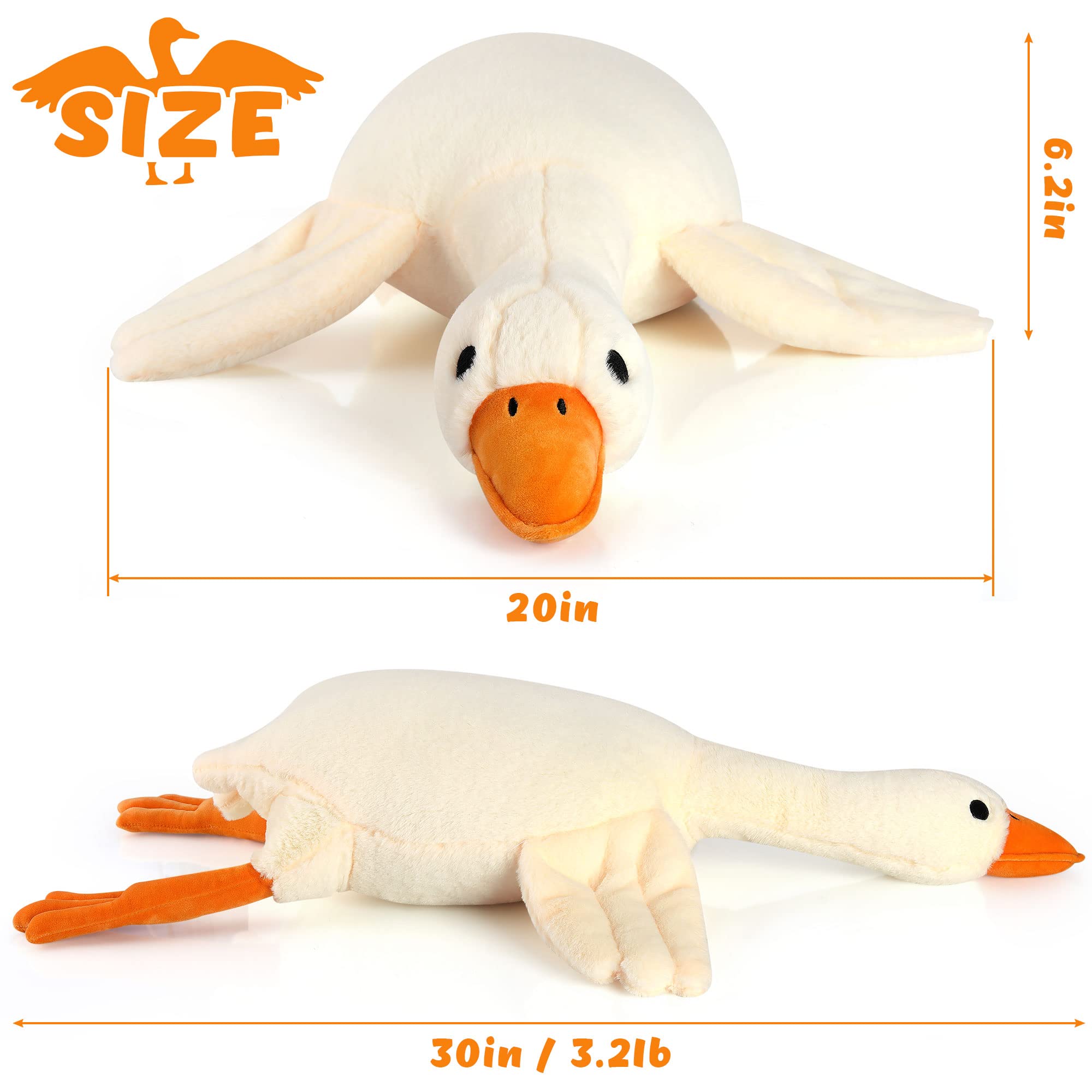 Qpewep 30" Goose Stuffed Animal Weighted Plush Toy 3.2Ibs White Swan Throw Soft Plush Sleeping Pillow Stuffed Animal Toys for Kids Gifts