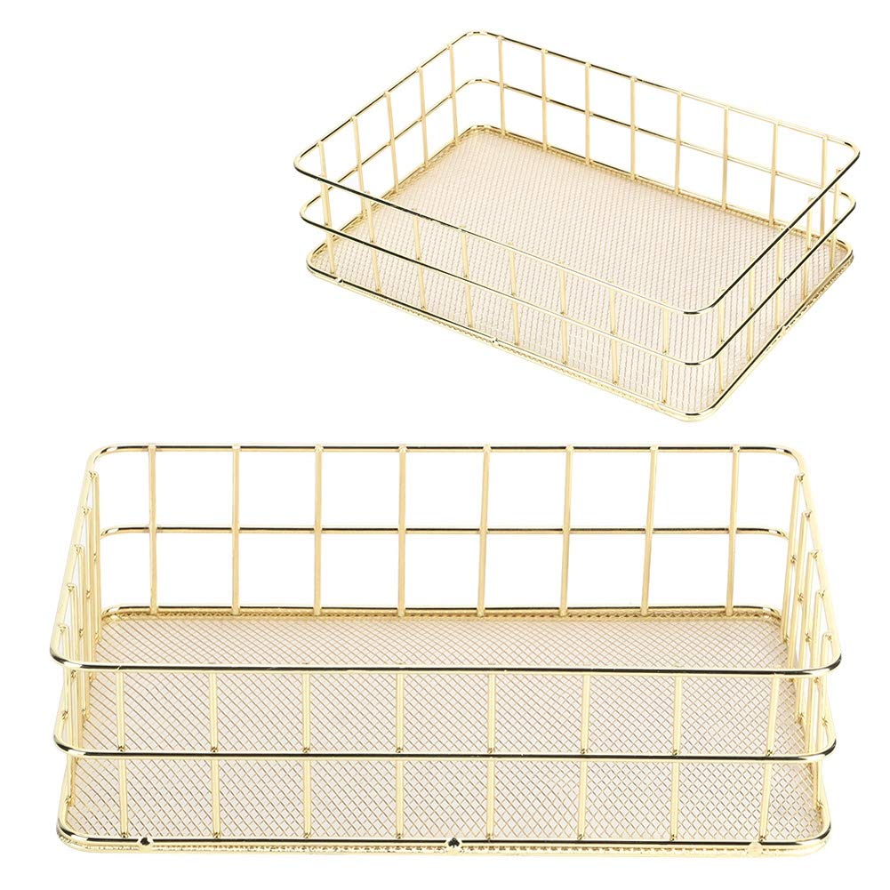 Wire Mesh Basket, Golden Iron Storage Basket Multifunctional Wire Mesh Desktop Storage Organizer for Home (Large Size)