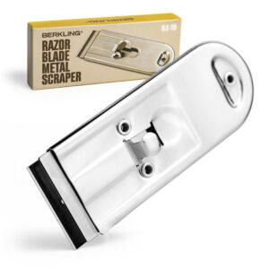 berkling heavy duty retractable razor blade scraper with stainless steel body, ideal for removing stickers, decals, paint, adhesive residue, and more. fits all standard size razor blades