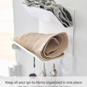 Yamazaki Home Tower Magnetic 2-Tier Entryway Organizer - Storage for Gloves and Hats with Hooks for Keys and Bags - Steel