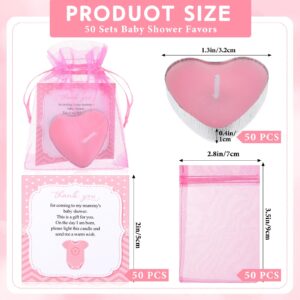 Threlaco 50 Sets Baby Shower Favors Include 50 Pcs Valentine's Day Heart Shaped Tealight for Guests Baby Shower Candles Tealight with 50 Pcs Thank Cards and 100 Pcs Gift Bags for Gender Reveal (Pink)