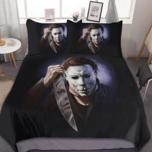 pbunlkl michael killer myers 3-piece bedding set duvet cover pillow shams set soft lightweight comforter cover set 90"x90"