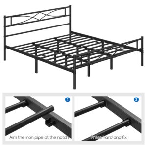 Yaheetech Metal King Size Bed Frame, Platform Bed Frame, Mattress Foundation with Curved Design Headboard & Footboard, NO Box Spring Needed, Heavy-Duty Support, Easy Assembly, King, Black