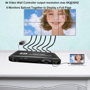 Video Wall Controller 2X3 4K,HDMI & DVI 4k Signal Input Makes 6 TV Screens Into 1 Wall Display Support IR Remote/RS232 and 180° Rotation,Support Video Wall Controller 2x2 4k 1x1, 1x2, 1x3, 1X4, 1x5