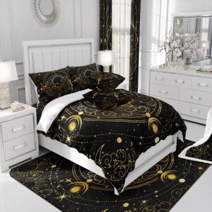 jejeloiu Sun and Moon Comforter Cover Set King Size Kids Boho Duvet Cover Set for Boys Girls Teens Bohemian Bedding Set Breathable Gold Exotic Bedspread Cover Room Decor Quilt Cover