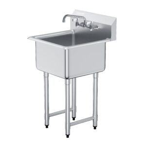 VEVOR Stainless Steel Prep & Utility Sink, 1 Compartment Free Standing Small Sink Include Faucet & legs, 21"x41" Commercial Single Bowl Sinks for Garage, Restaurant, Kitchen, Laundry, NSF Certified