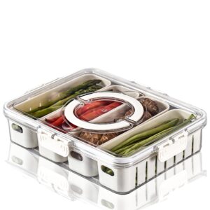 salad bar containers for fridge, 4 compartment divided serving tray with lid & handle for fridge fruit charcuterie storage, veggie tray drainer container berry snackle box container, bpa-free