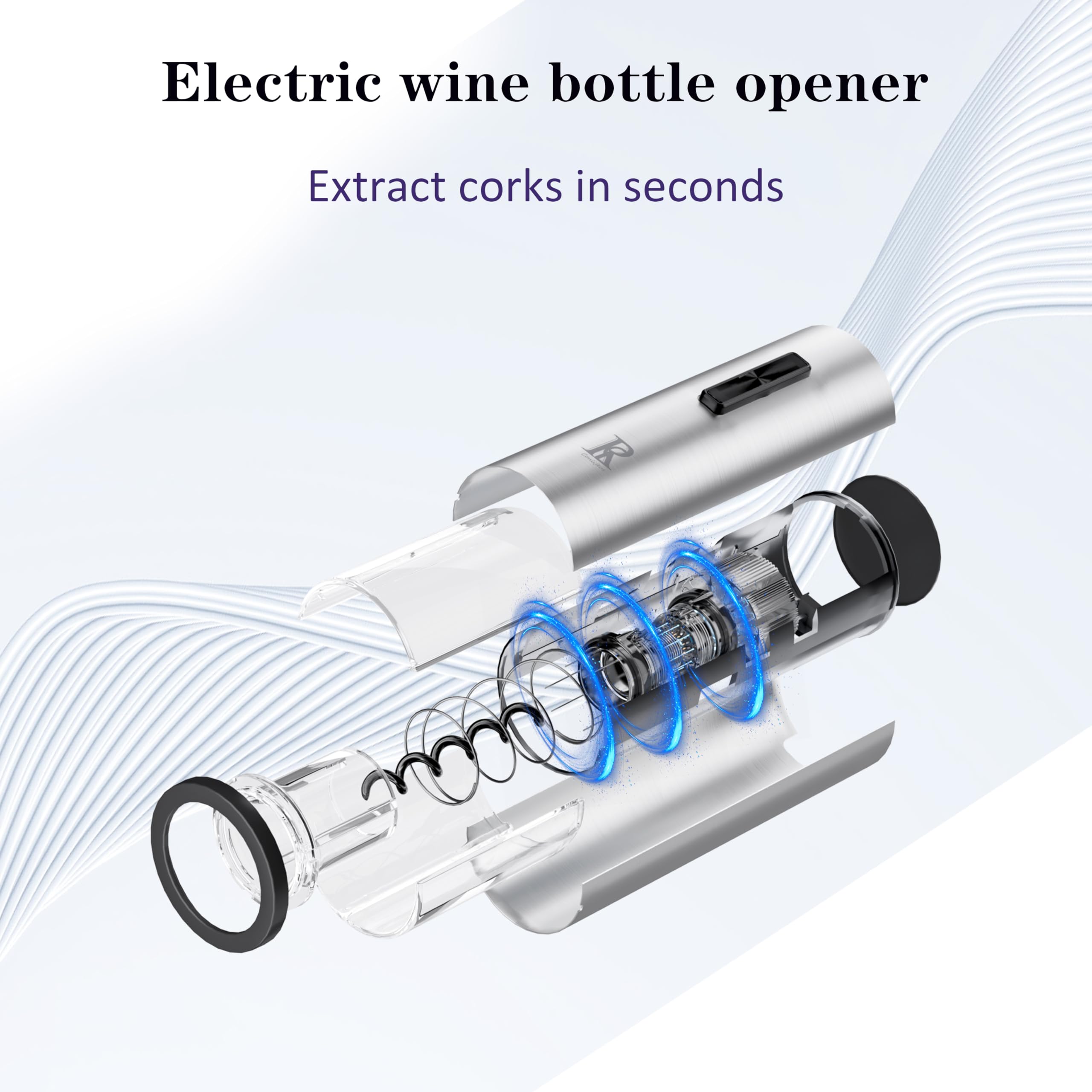 R Conlifeus Electric Wine Opener Rechargeable, One-touch Automatic Wine Bottle Corkscrew Opener (Stainless Steel) Set，Ideal Wine Accessories and Wine Gift Sets