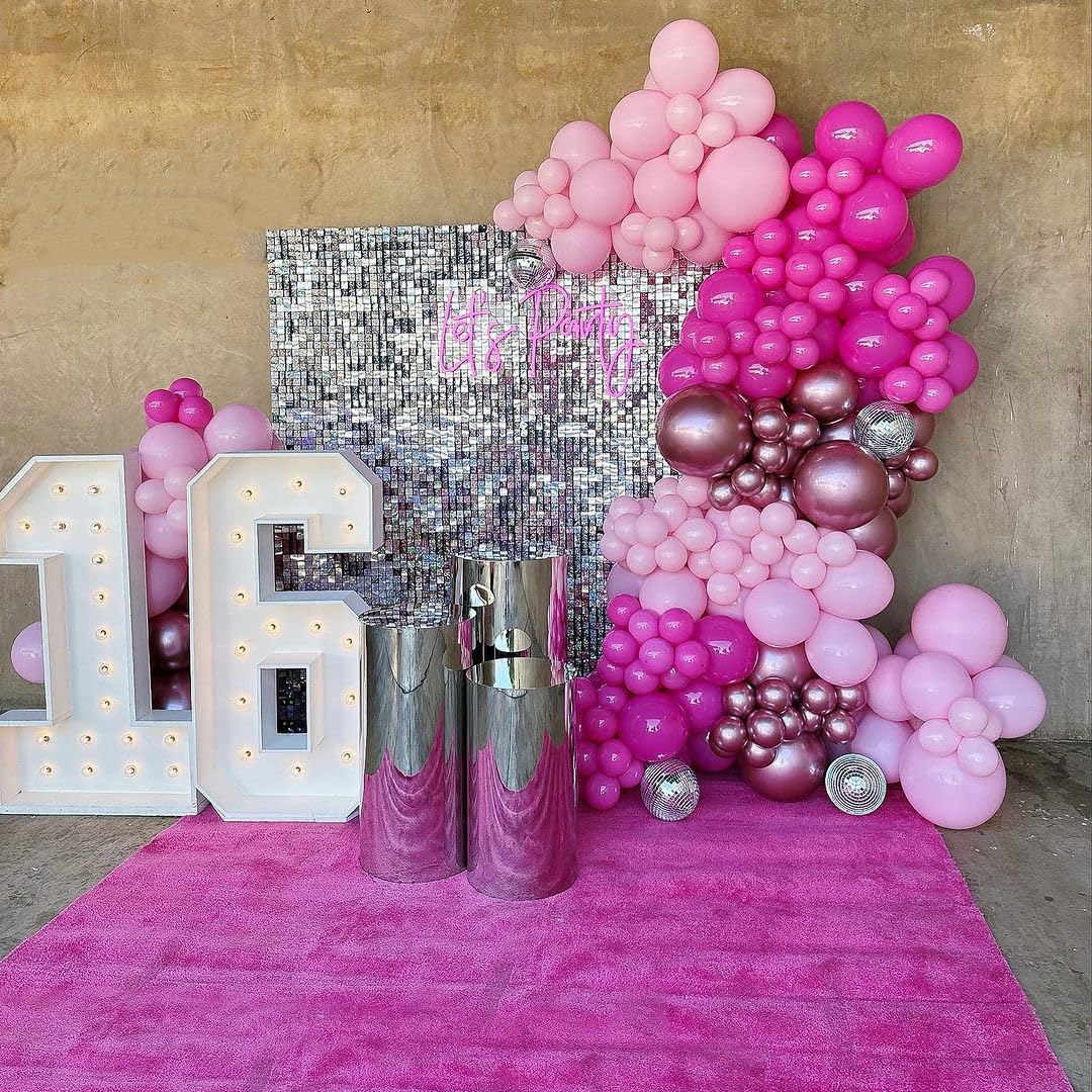 Pink Balloons Metallic Pink Balloon, 50Pcs 12Inch Hot Pink Chrome Pink Latex Balloons Baby Pink Balloons and Dark Magenta Pink Balloons for Birthday Baby Shower Princess Party Decorations