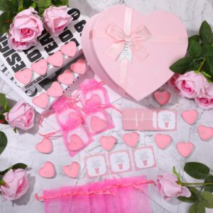 Threlaco 50 Sets Baby Shower Favors Include 50 Pcs Valentine's Day Heart Shaped Tealight for Guests Baby Shower Candles Tealight with 50 Pcs Thank Cards and 100 Pcs Gift Bags for Gender Reveal (Pink)