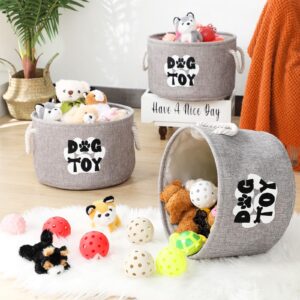 Wenqik 3 Pcs Dog Toy Storage Baskets Bin with Handle 13'' x 9'' Dog Toy Organizer Cute Dog Storage Bin Cotton Linen Gray Dog Toy Basket Box for Organizing Pet Toys Clothing