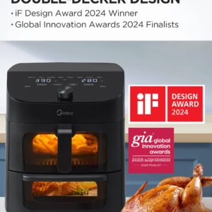 Midea Dual Basket Air Fryer Oven 11 Quart 8 in 1 Functions, Clear Window, Smart Sync Finish, Works with Alexa, Wi-Fi Connectivity, 50+ App Recipes for family meals, Bake, Roast, Grill, Broil, Toast