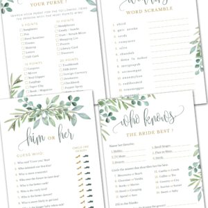 Papery Pop Bridal Shower Games - Wedding Shower Games - 4 Games for 25 Guests - Double Sided Cards - Eucalyptus