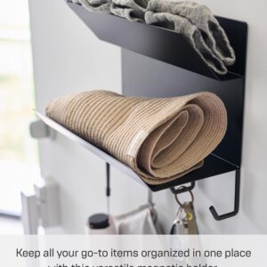 Yamazaki Home Tower Magnetic 2-Tier Entryway Organizer - Storage for Gloves and Hats with Hooks for Keys and Bags - Steel