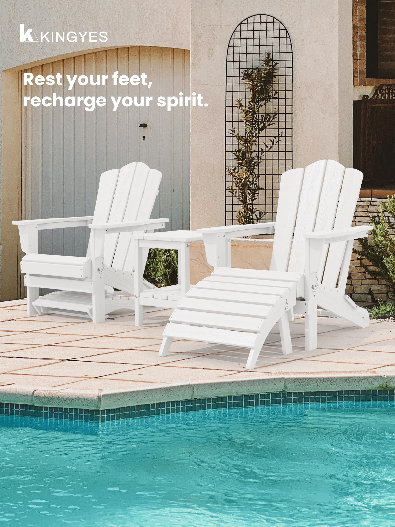 KINGYES Folding Adirondack Ottoman for Adirondack Chair, White