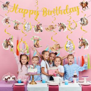 Horse Themed Birthday Party Decorations - NOVBAUB 21PCS Cowgirl Happy Birthday Party Decorations Banner Hanging Swirls Western Cowgirl Hat Boots Horseshoe Horse Party Streamers Decor Supplies