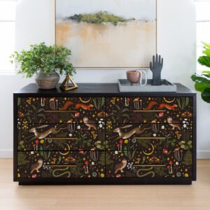 VEELIKE Fairytale Forest Botanical Wallpaper Peel and Stick Dark Moon Stars Floral Wallpaper for Bedroom Nursery Removable Woodland Wallpaper 17.7''x118'' Self Adhesive Contact Paper for Walls Cabinet