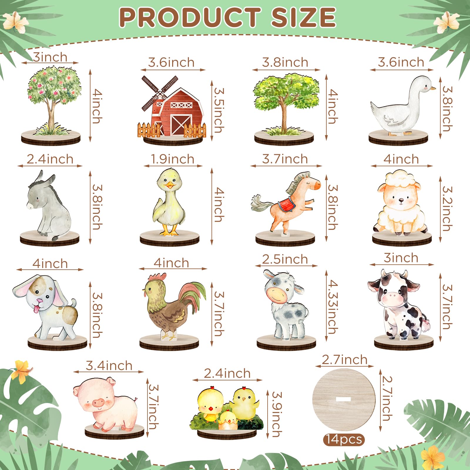 14Pcs Farm Animals Wood Table Centerpieces Farm Creatures Cutout Shapes Table Toppers Farm Themed Baby Shower Decorations Wooden Barnyard Farm Animal for Birthday Party Supplies