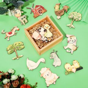 14Pcs Farm Animals Wood Table Centerpieces Farm Creatures Cutout Shapes Table Toppers Farm Themed Baby Shower Decorations Wooden Barnyard Farm Animal for Birthday Party Supplies