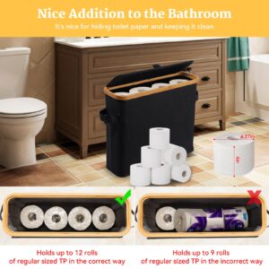 Toilet Paper Storage Basket with Lid, Bamboo Toilet Paper Storage Holder Stand Organizer for Bathroom, Toilet Paper Storage Box Container with Handle, Toilet Tissue Storage Bin for RV Closet, Black