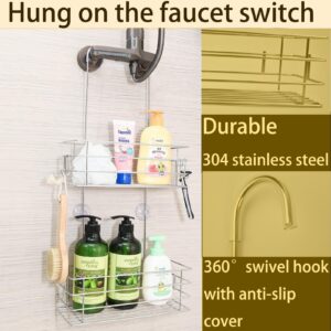 Seltomer Hanging Shower Caddy Bathroom Inside Shower Rack Shampoo Holder Rotatable Hook Bar, 304 Stainless Steel Rustproof(Double-Layer)