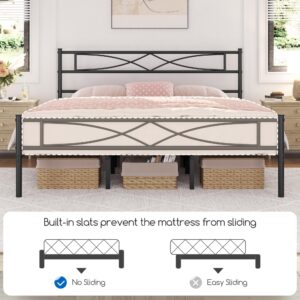 Yaheetech Metal King Size Bed Frame, Platform Bed Frame, Mattress Foundation with Curved Design Headboard & Footboard, NO Box Spring Needed, Heavy-Duty Support, Easy Assembly, King, Black