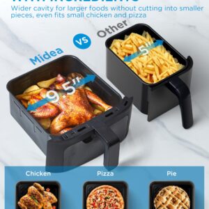 Midea Dual Basket Air Fryer Oven 11 Quart 8 in 1 Functions, Clear Window, Smart Sync Finish, Works with Alexa, Wi-Fi Connectivity, 50+ App Recipes for family meals, Bake, Roast, Grill, Broil, Toast