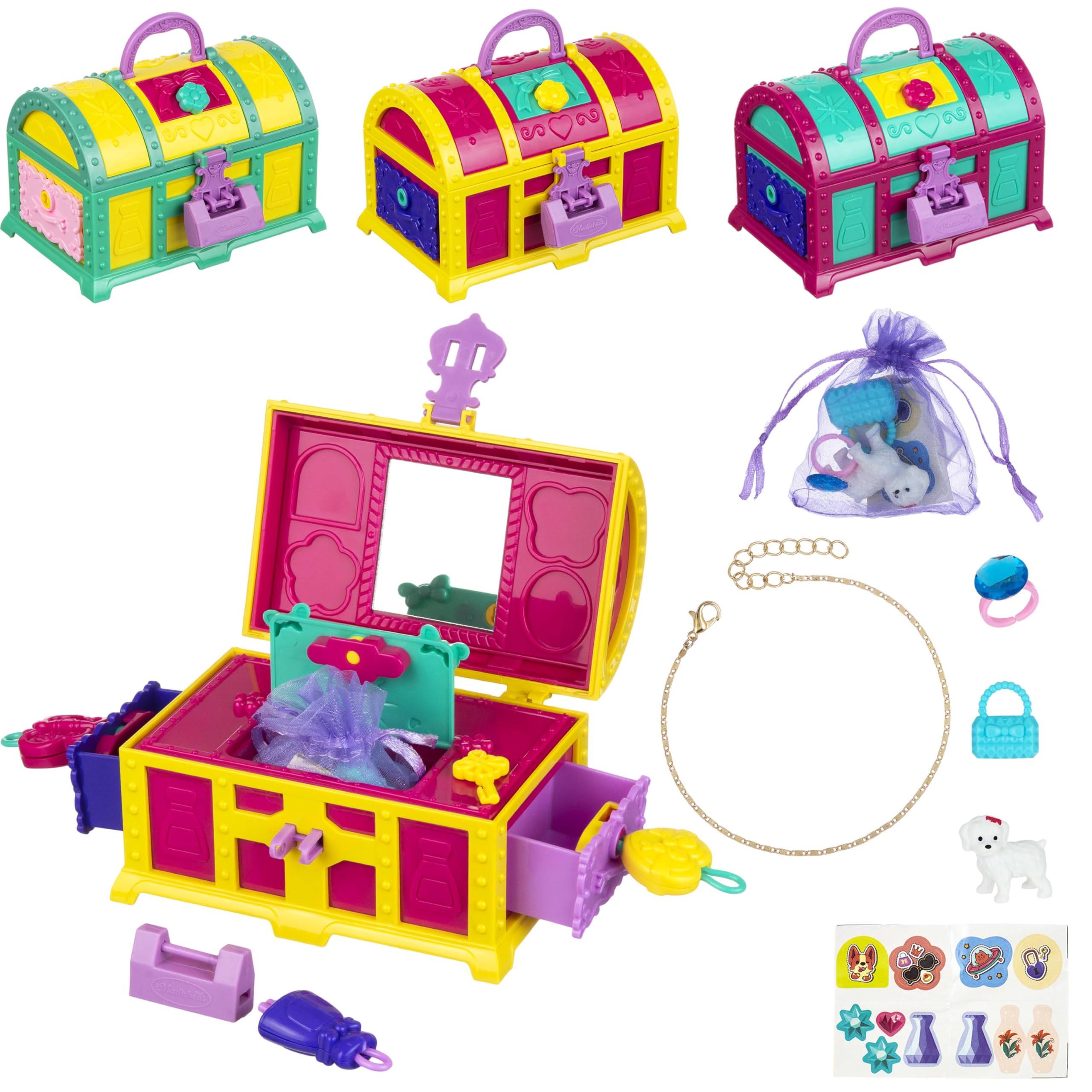 Expressions Surprise Treasure Chest - 1 Key & Lock Plastic Treasure Chest w/Assorted Fun Prizes for Kids, Mini Treasure Chest & Treasure Box Toys for Classroom