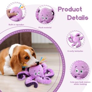 Dog Toys for Large Breed, Octopus Squeaky Funny Cute Interactive Medium & Small Dog Toys, Stuffed Plush Animals Puppy Toys, Dog Birthday for Dog Presents - Octopus