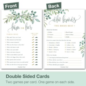 Papery Pop Bridal Shower Games - Wedding Shower Games - 4 Games for 25 Guests - Double Sided Cards - Eucalyptus