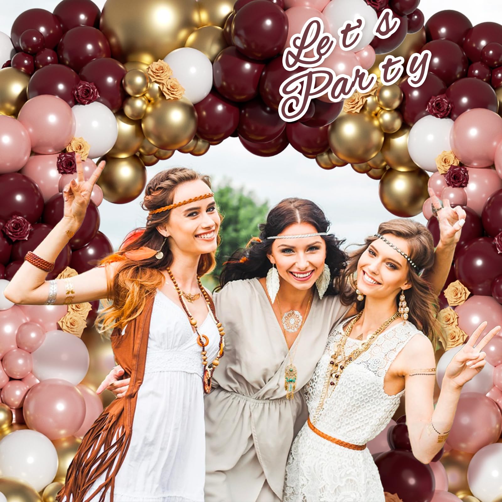 142pcs Burgundy Balloon Arch Garland Kit with Metallic Rose Gold Maroon Gold Balloons for Birthday Baby Shower Valentines Day Bridal Shower Wedding Engagement Bachelorette Party Decorations