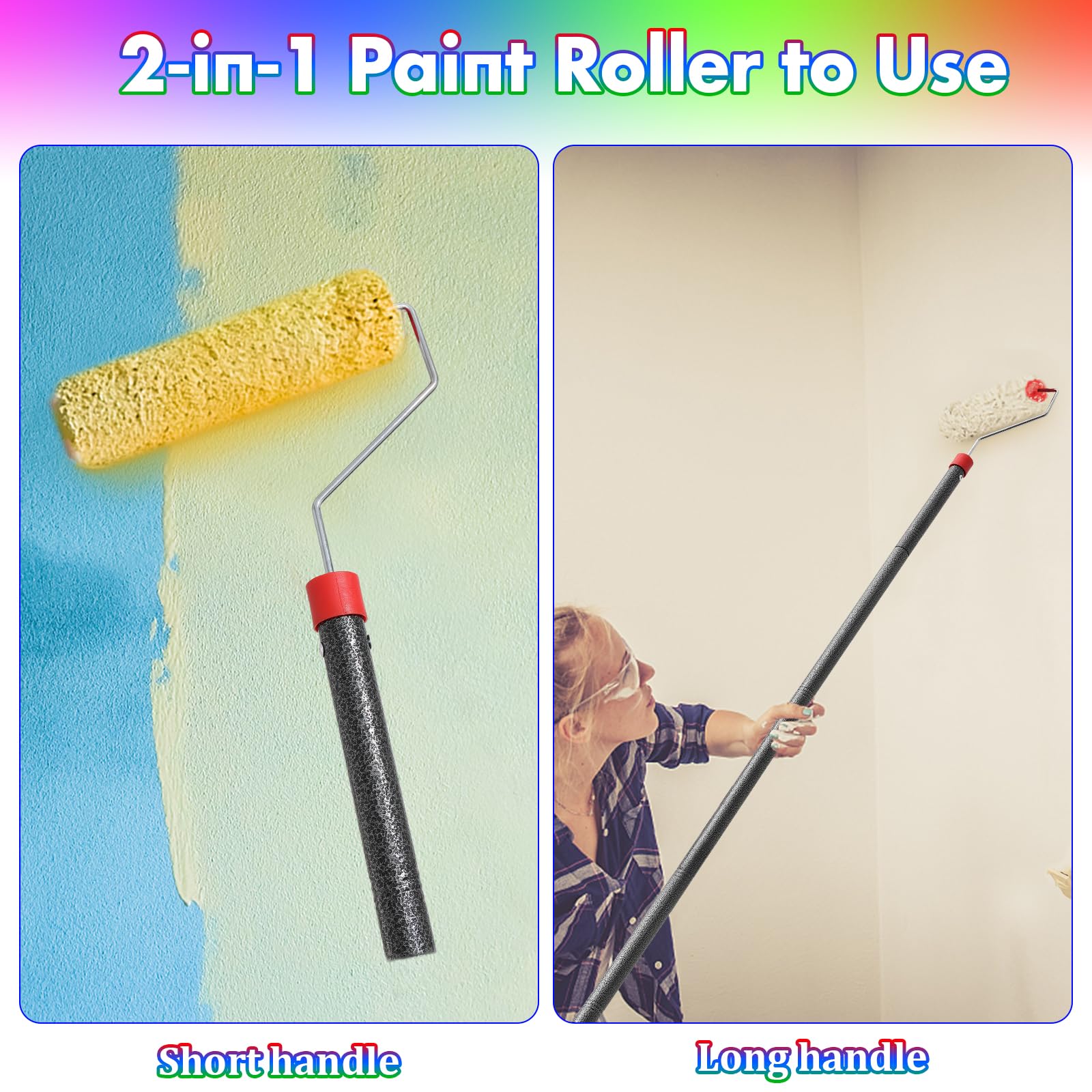 BsBsBest Paint Roller Extension Poles 4 FT Paint Roller kit with Brush Stainless Steel Poles Splicing Rod House Mural Brush for Walls and Ceiling