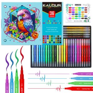 kalour 36 colors art markers pens,dual tip (brush and fine point),color number and color name,art marker for coloring lettering calligraphy drawing journaling,coloring art gift for adult beginner kids