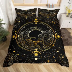 jejeloiu sun and moon comforter cover set king size kids boho duvet cover set for boys girls teens bohemian bedding set breathable gold exotic bedspread cover room decor quilt cover