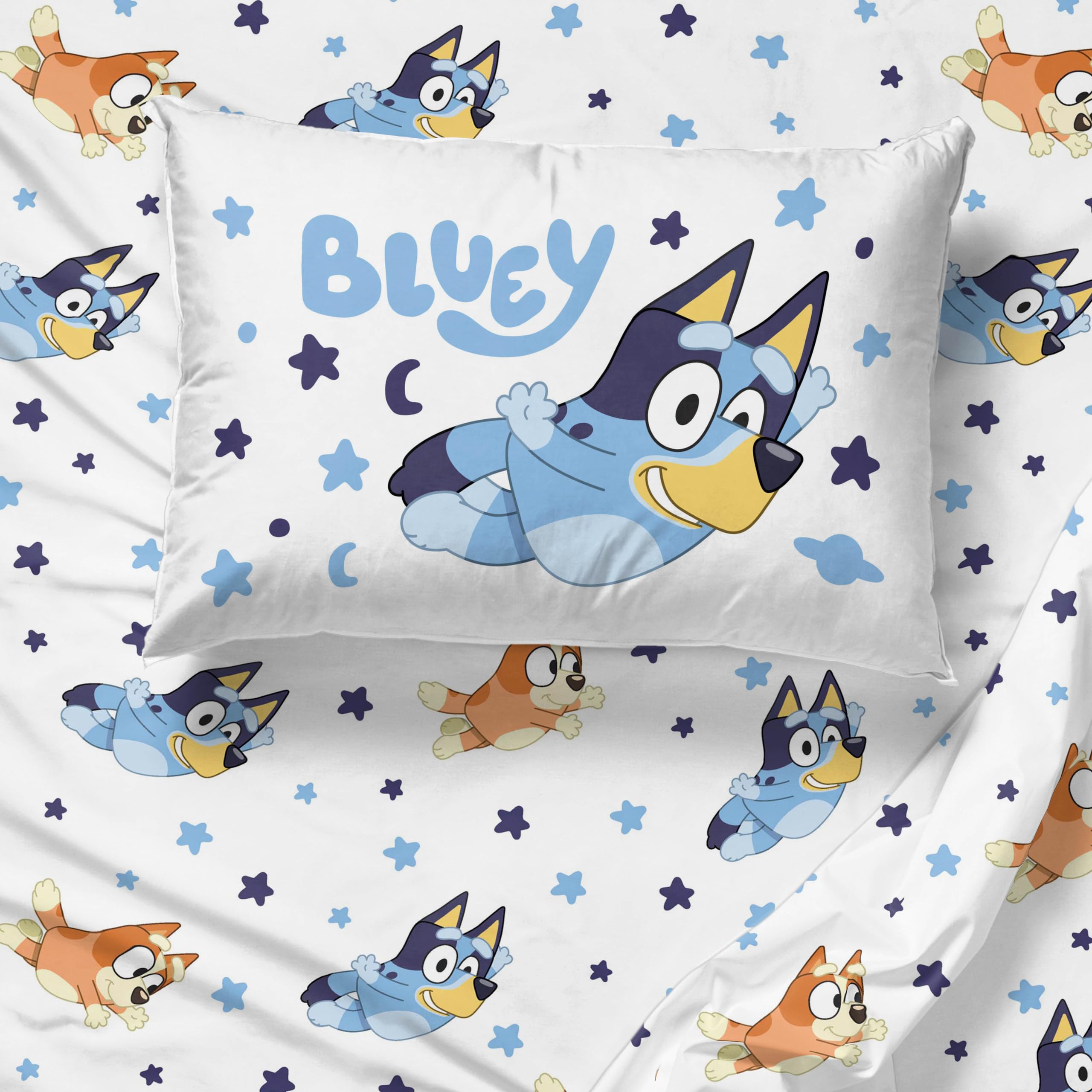 Bluey & Bingo Twin Comforter Set - 5 Piece Bed Set Includes Sheet Set & Pillow Covers - Super Soft Clouds & Stars Kids Bedding