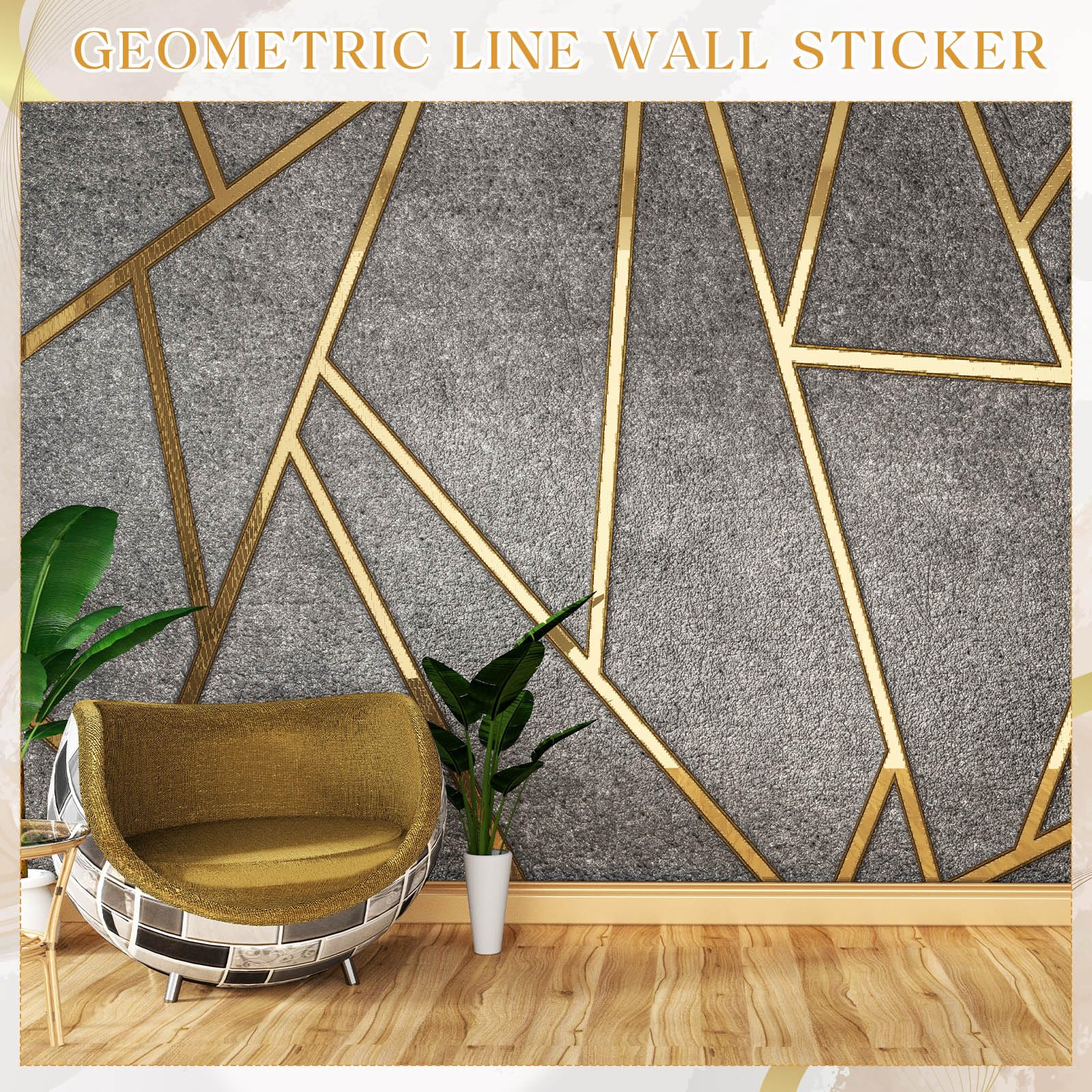 Hoolerry 24 Pcs 70.8 x 1.2 Inch Metallic Line Wall Decals Peel and Stick Adhesive Tile Stickers Washi Tape Wall Tape Mirror Tape Graphic Tape for Home Wall Crafts Decoration (Gold)